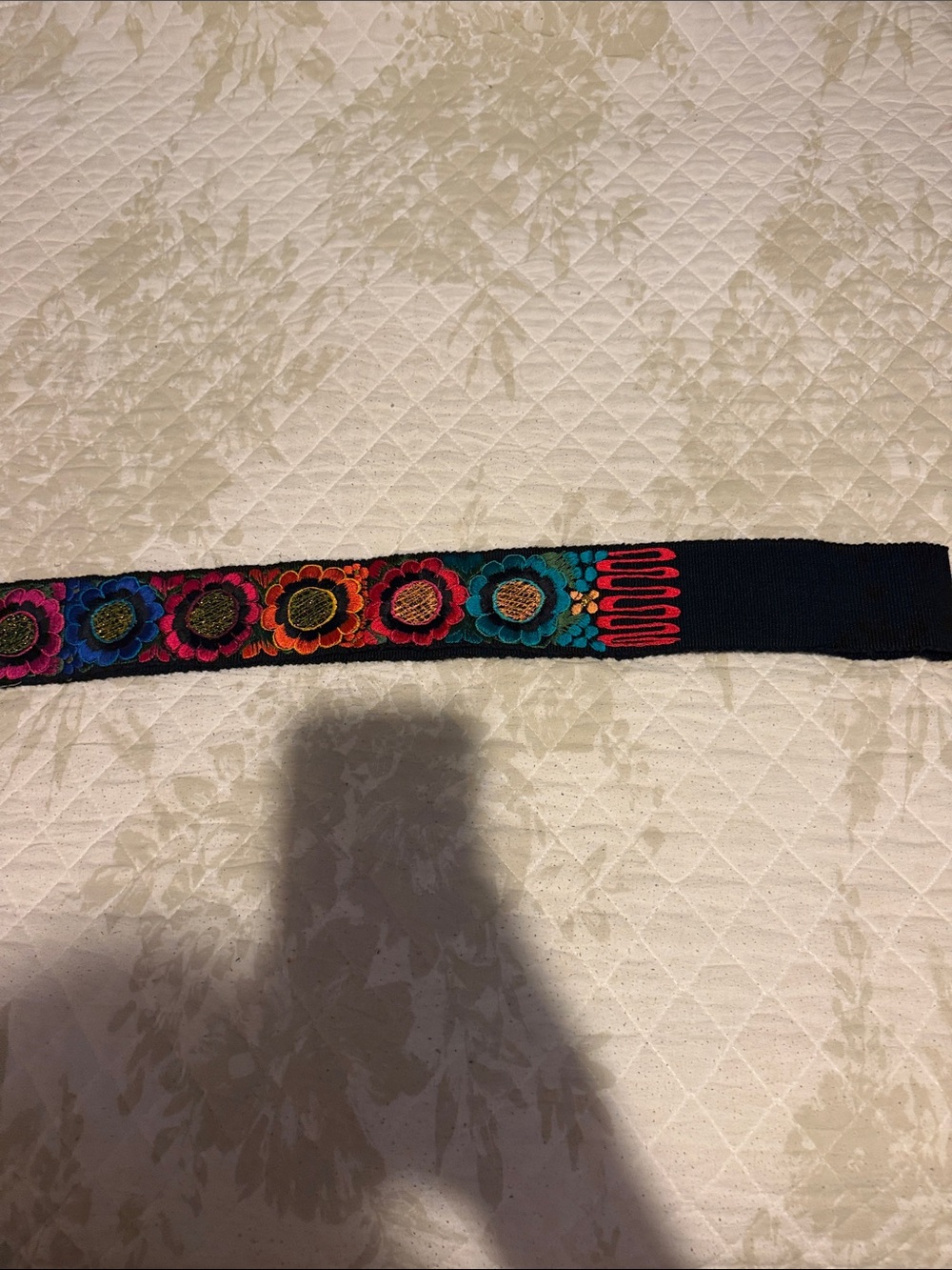 Embroidered Floral Black Elastic Waist Belt - Mexican belt